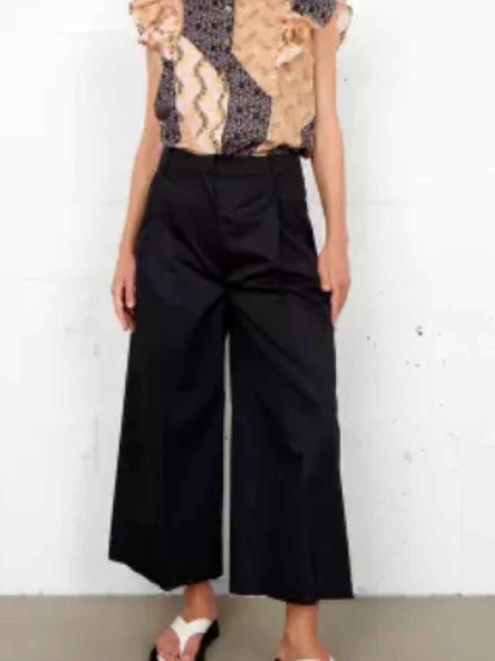 Second Female Siren Trousers M Black Crop Wide Leg Office Work Minimalist